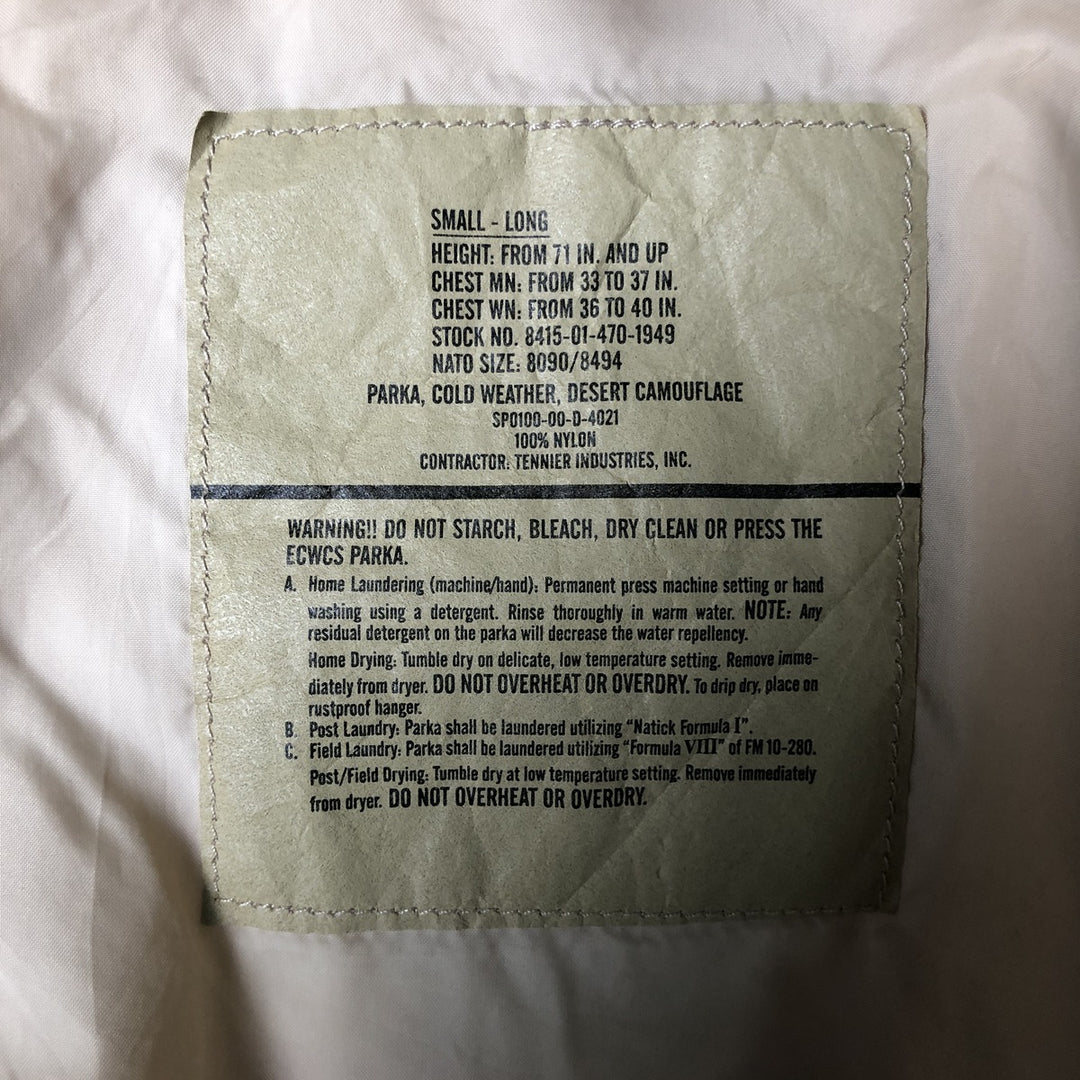 Authentic 2000'S US Military Camouflage Pattern 3C Desert Camo ECWCS 1st Gen Late Model Military Gore-Tex Parka, Made in USA, Small-Long Nylon Beige type Vintage Second Hand