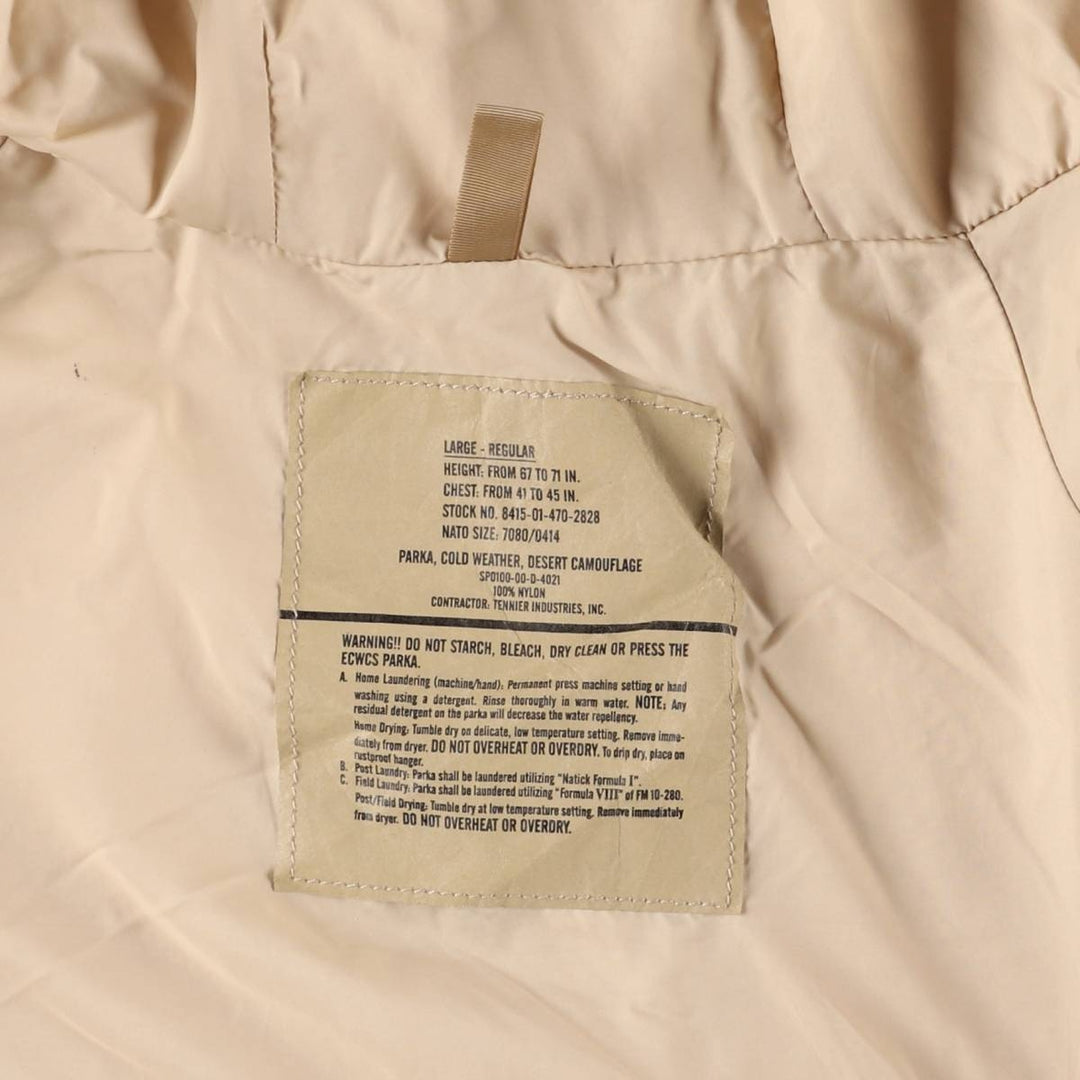 Authentic 2000'S US Military Camouflage Pattern 3C Desert Camo ECWCS 1st Gen Late Model Military Gore-Tex Parka, Made in USA, Size Large-Regular Nylon Beige type Vintage Second Hand