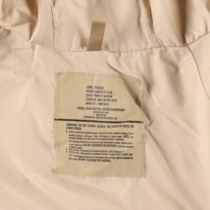 Authentic 2000'S US Military Camouflage Pattern 3C Desert Camo ECWCS 1st Gen Late Model Military Gore-Tex Parka, Made in USA, Size Large-Regular Nylon Beige type Vintage Second Hand