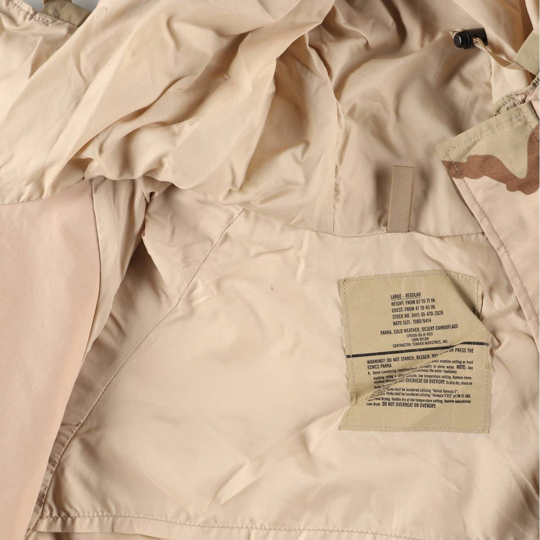 Authentic 2000'S US Military Camouflage Pattern 3C Desert Camo ECWCS 1st Gen Late Model Military Gore-Tex Parka, Made in USA, Size Large-Regular Nylon Beige type Vintage Second Hand