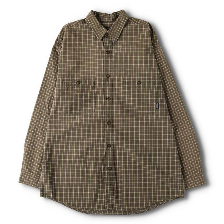 2000'S Patagonia Organic Cotton Pima Cotton Long Sleeve Cotton Check Shirt, Men's Size L cotton Khaki type Vintage Second Hand