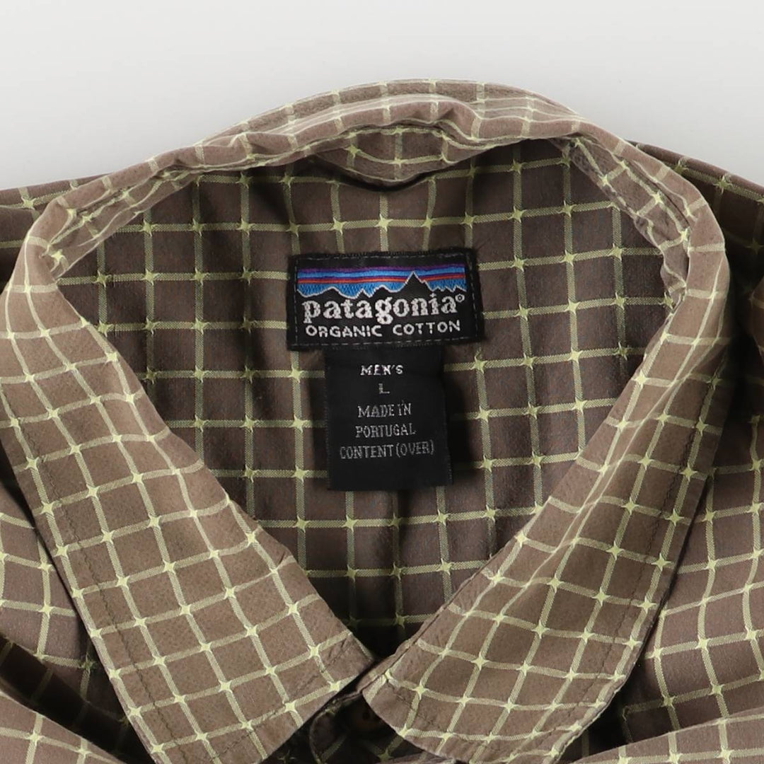2000'S Patagonia Organic Cotton Pima Cotton Long Sleeve Cotton Check Shirt, Men's Size L cotton Khaki type Vintage Second Hand