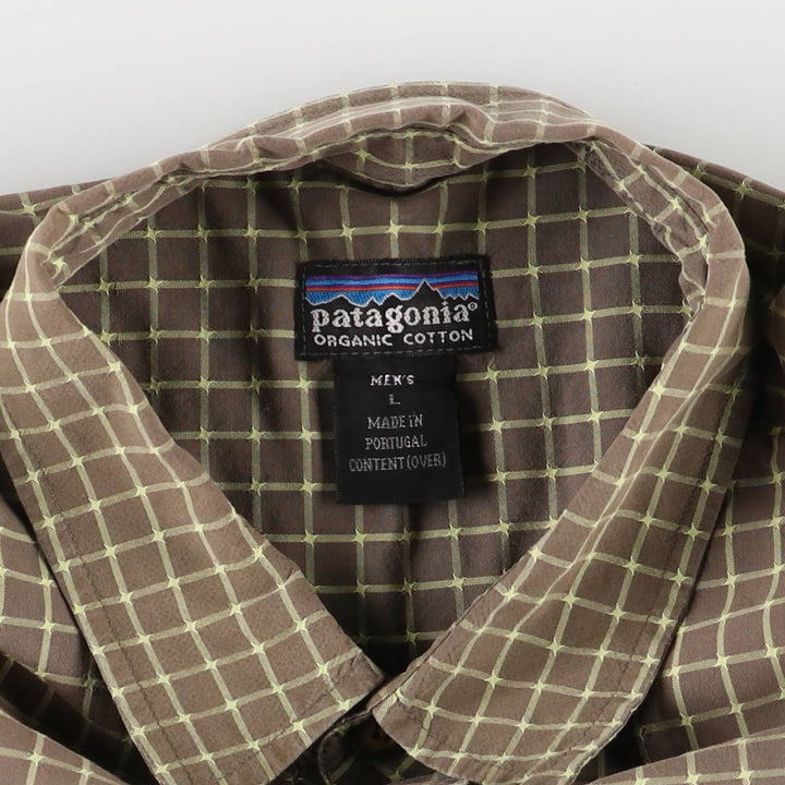 2000'S Patagonia Organic Cotton Pima Cotton Long Sleeve Cotton Check Shirt, Men's Size L cotton Khaki type Vintage Second Hand