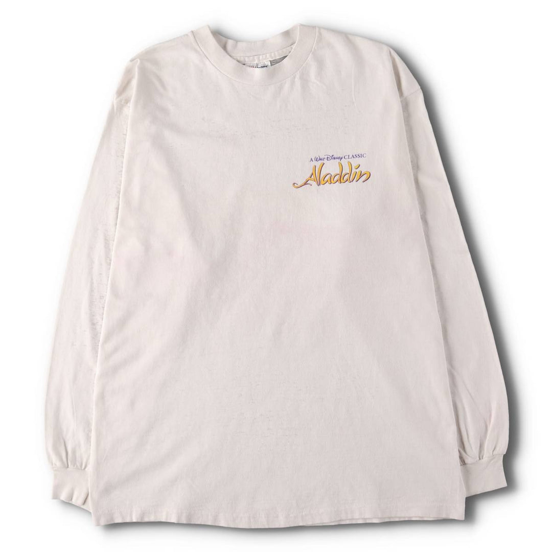 Vintage 90'S Hanes ALADDIN long-sleeved T-shirt, Made in USA, Men's Size L cotton white type Vintage Second Hand