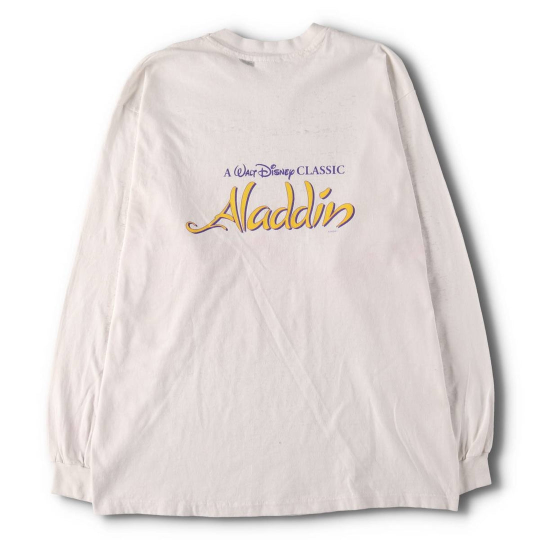 Vintage 90'S Hanes ALADDIN long-sleeved T-shirt, Made in USA, Men's Size L cotton white type Vintage Second Hand