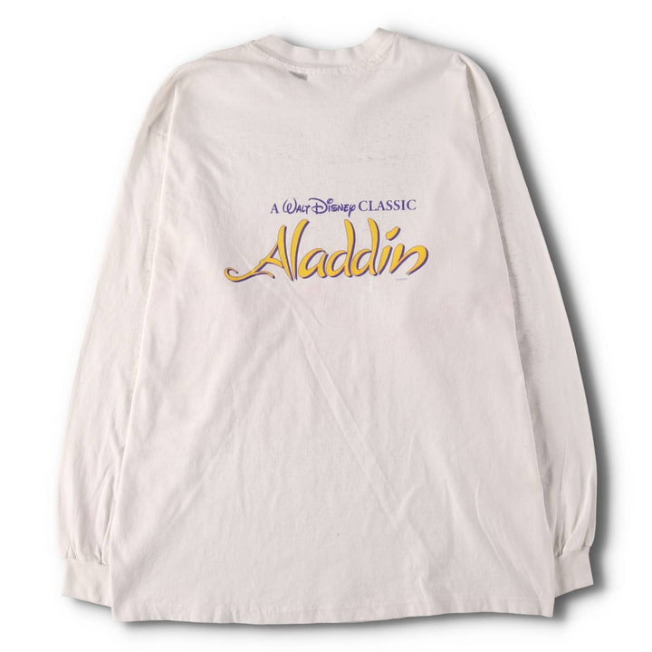 Vintage 90'S Hanes ALADDIN long-sleeved T-shirt, Made in USA, Men's Size L cotton white type Vintage Second Hand