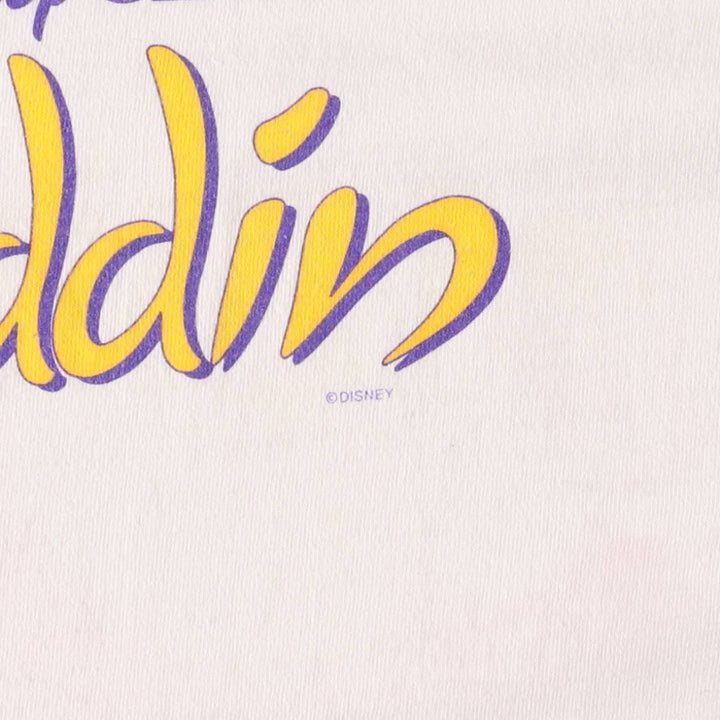 Vintage 90'S Hanes ALADDIN long-sleeved T-shirt, Made in USA, Men's Size L cotton white type Vintage Second Hand