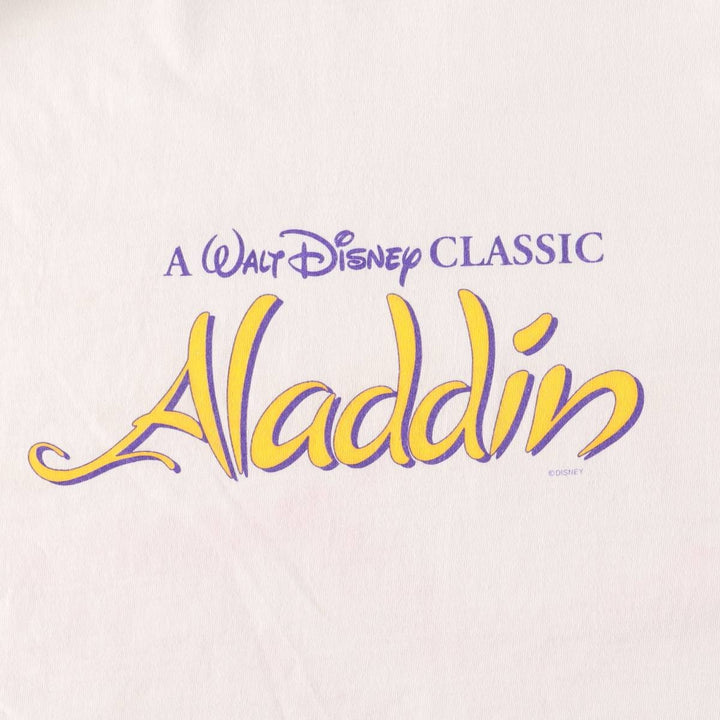 Vintage 90'S Hanes ALADDIN long-sleeved T-shirt, Made in USA, Men's Size L cotton white type Vintage Second Hand