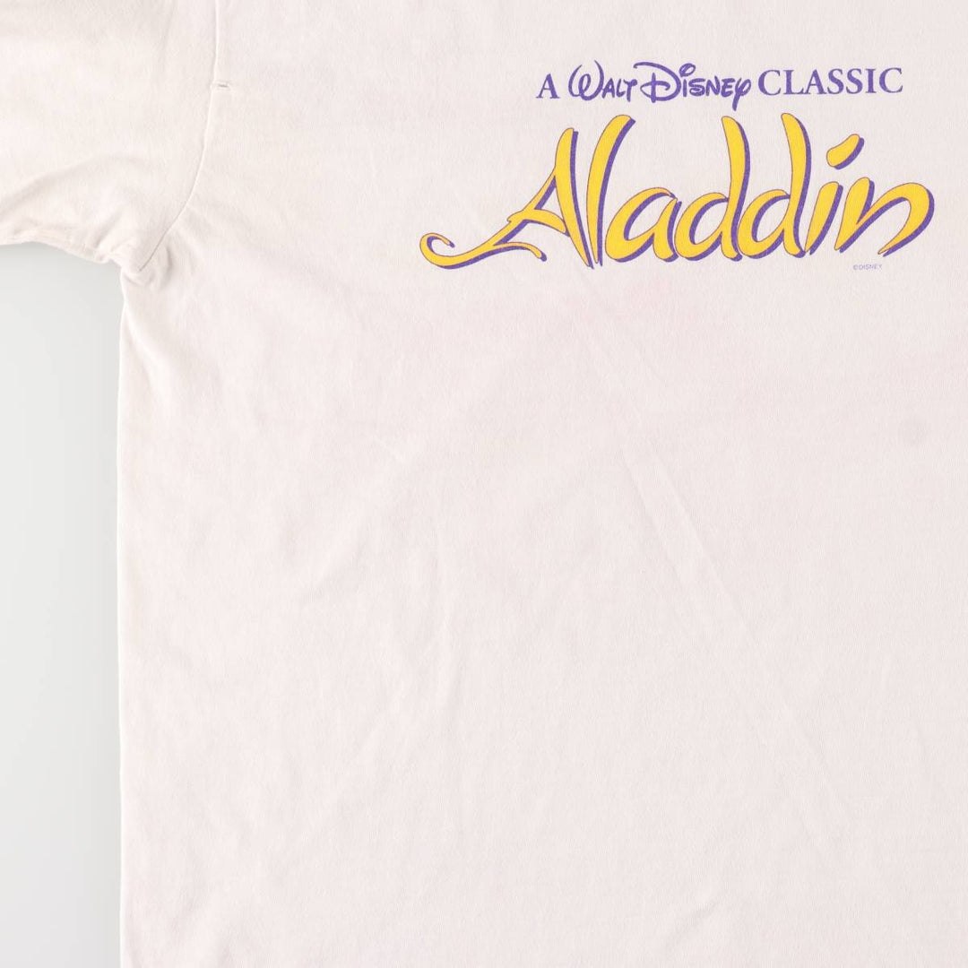 Vintage 90'S Hanes ALADDIN long-sleeved T-shirt, Made in USA, Men's Size L cotton white type Vintage Second Hand