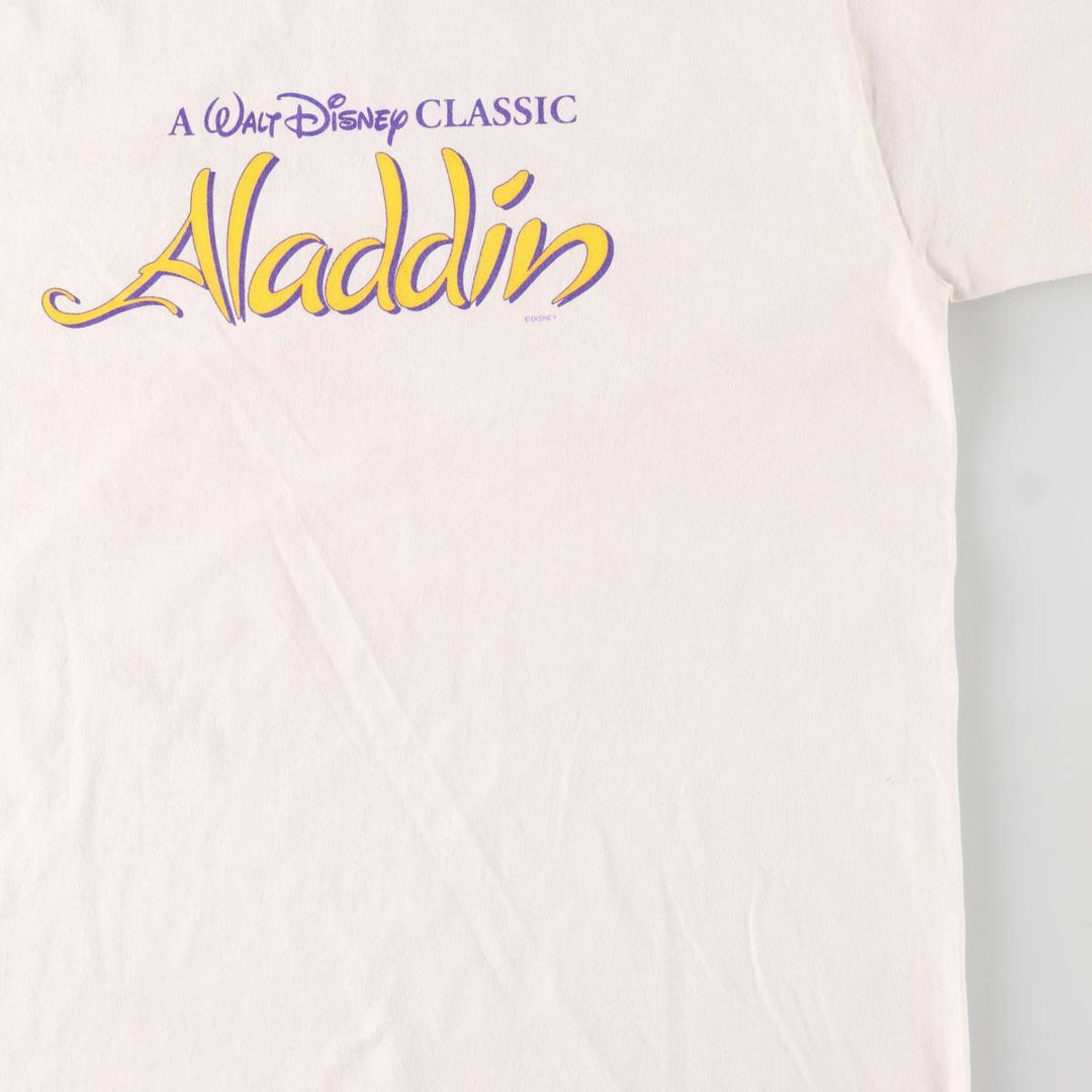 Vintage 90'S Hanes ALADDIN long-sleeved T-shirt, Made in USA, Men's Size L cotton white type Vintage Second Hand