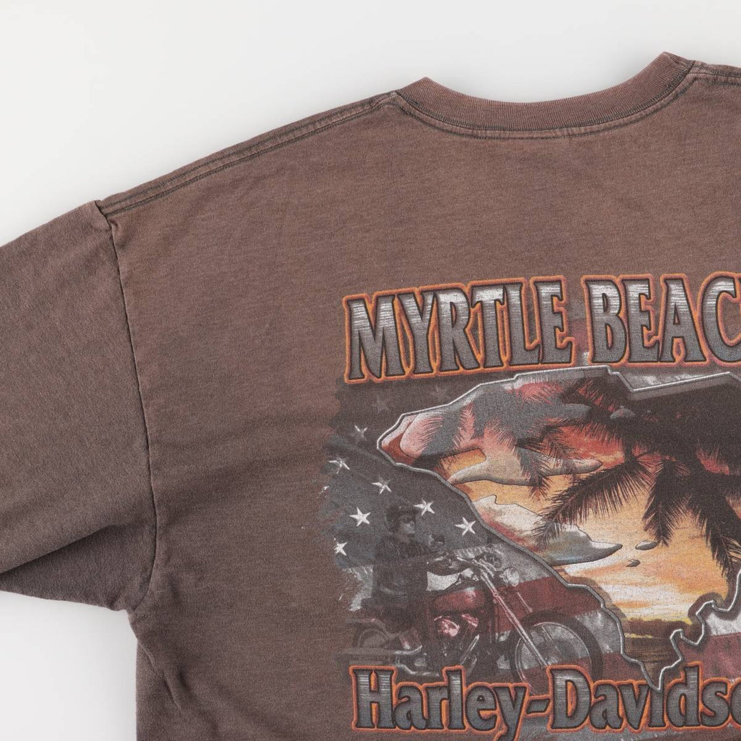 2000'S Harley-Davidson Fire Pattern Long Sleeve T-Shirt, Made in USA, Men's XL cotton Charcoal Vintage Second Hand