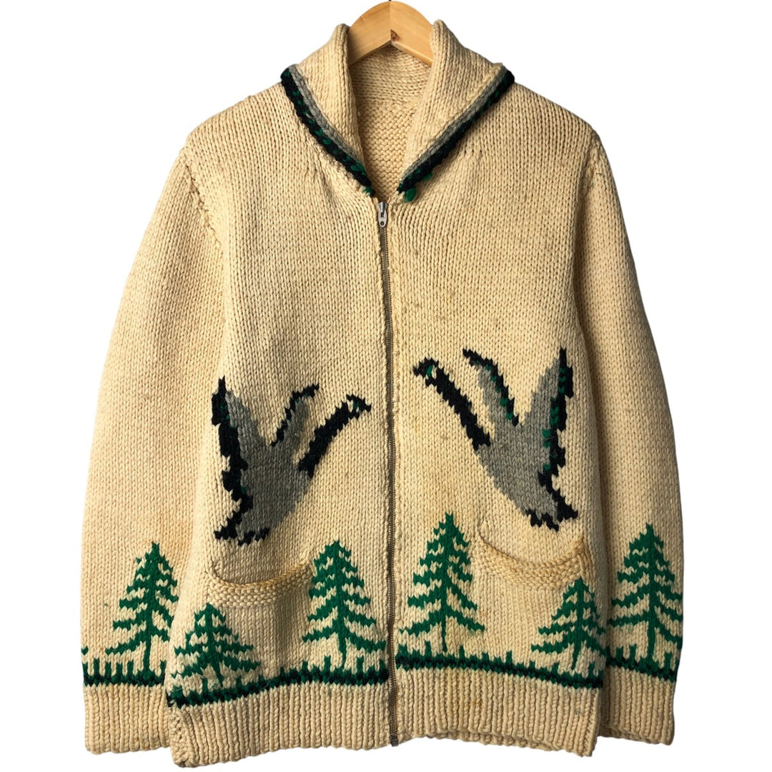 Vintage 1970'S duck print Cowichan sweater, size M, men's unclear yellow type Vintage Second Hand