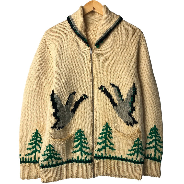 Vintage 1970'S duck print Cowichan sweater, size M, men's unclear yellow type Vintage Second Hand