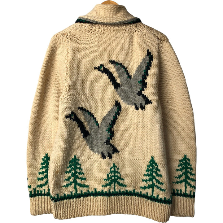 Vintage 1970'S duck print Cowichan sweater, size M, men's unclear yellow type Vintage Second Hand