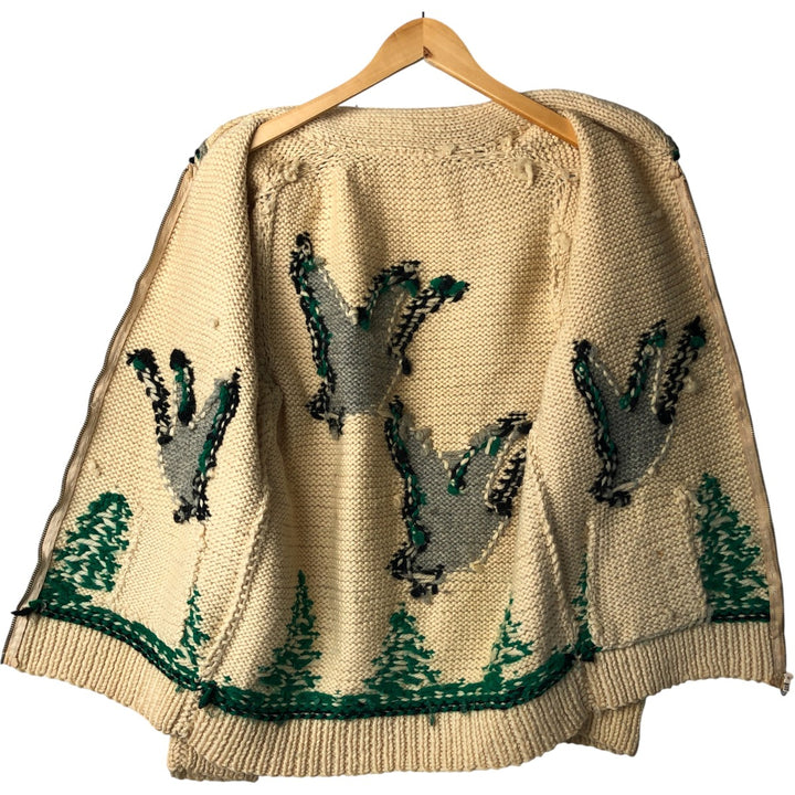 Vintage 1970'S duck print Cowichan sweater, size M, men's unclear yellow type Vintage Second Hand