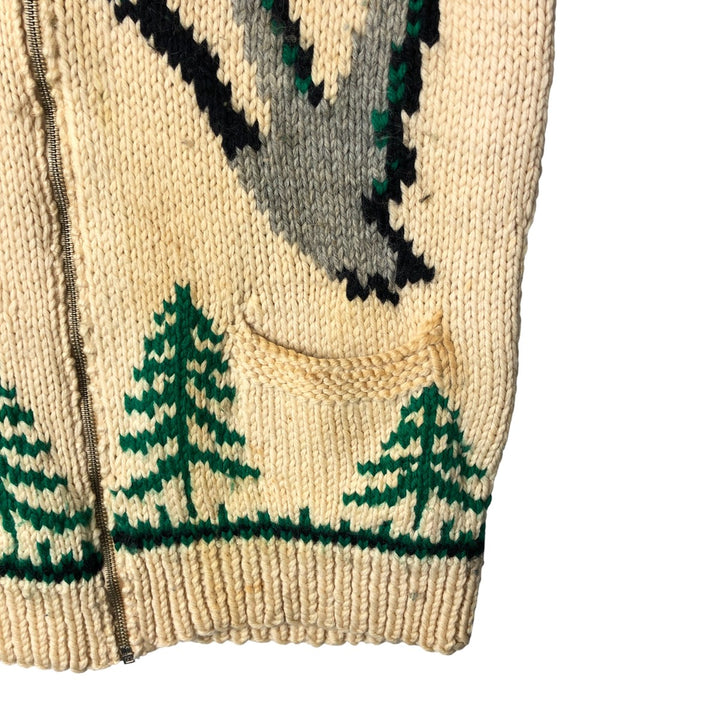 Vintage 1970'S duck print Cowichan sweater, size M, men's unclear yellow type Vintage Second Hand