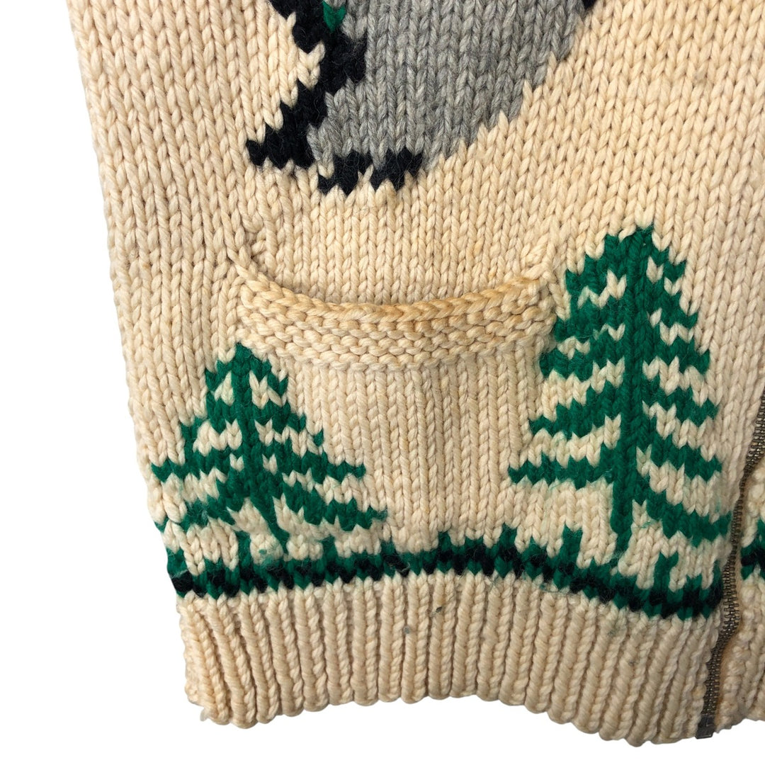 Vintage 1970'S duck print Cowichan sweater, size M, men's unclear yellow type Vintage Second Hand