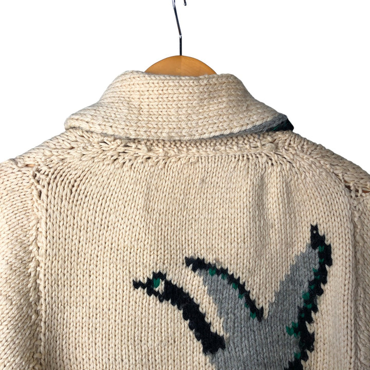Vintage 1970'S duck print Cowichan sweater, size M, men's unclear yellow type Vintage Second Hand