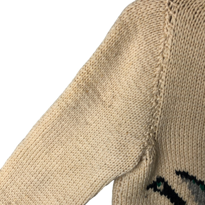 Vintage 1970'S duck print Cowichan sweater, size M, men's unclear yellow type Vintage Second Hand