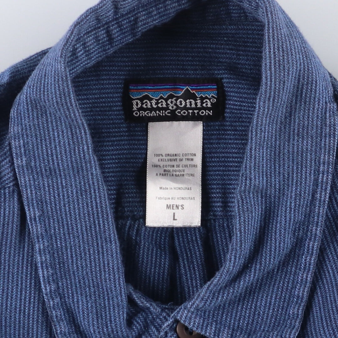 2000'S Patagonia Organic Cotton Long Sleeve Cotton Striped Shirt (53836F6), Men's Size L Organic cotton navy blue type Vintage Second Hand