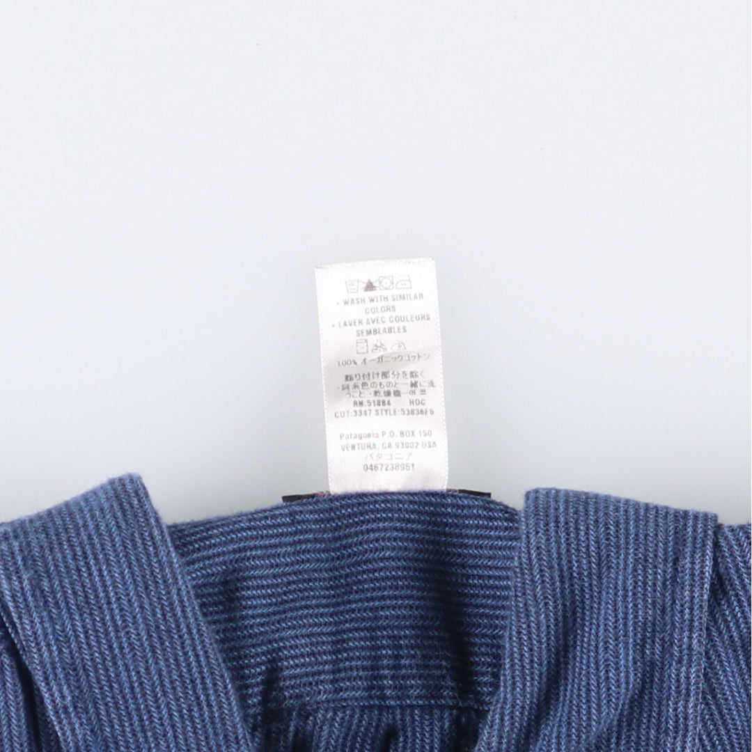 2000'S Patagonia Organic Cotton Long Sleeve Cotton Striped Shirt (53836F6), Men's Size L Organic cotton navy blue type Vintage Second Hand