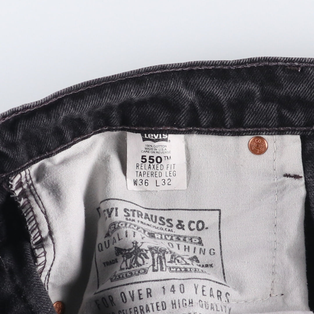 90'S Levi's 00550-0260 Relaxed Fit Tapered Leg Black Denim Pants, Made in USA, Men's Size 35 cotton black type Vintage Second Hand