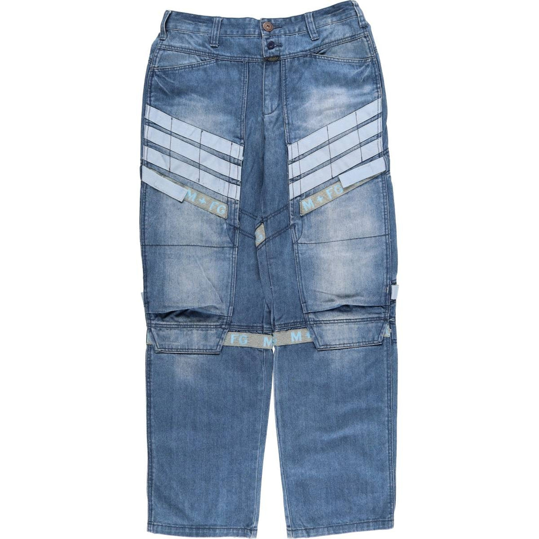 Marithe Francois Girbaud Men's Straight Denim Pants with Tape, Size W35 cotton blue type Vintage Second Hand