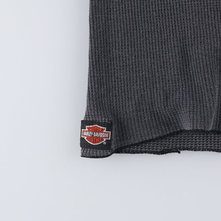 Vintage 80s-90'S JEMORGAN Harley-Davidson floral and rose print thermal long-sleeved T-shirt, waffle, made in the USA, women's size L polyester Charcoal Vintage Second Hand