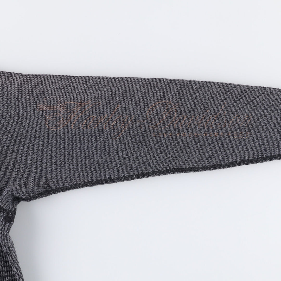 Vintage 80s-90'S JEMORGAN Harley-Davidson floral and rose print thermal long-sleeved T-shirt, waffle, made in the USA, women's size L polyester Charcoal Vintage Second Hand