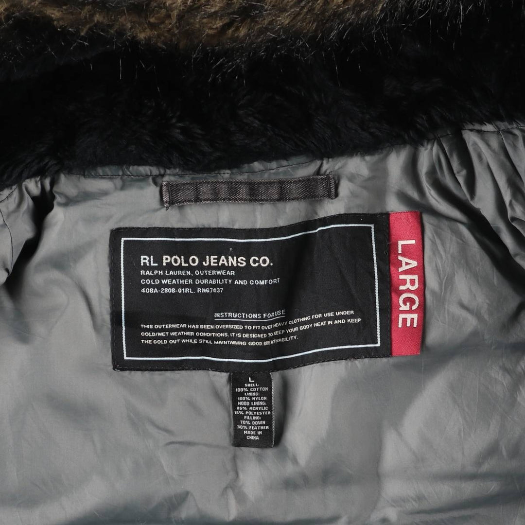 2000'S Ralph Lauren Polo Jeans Company N-3B Down Jacket, Men's Size L cotton Charcoal Vintage Second Hand