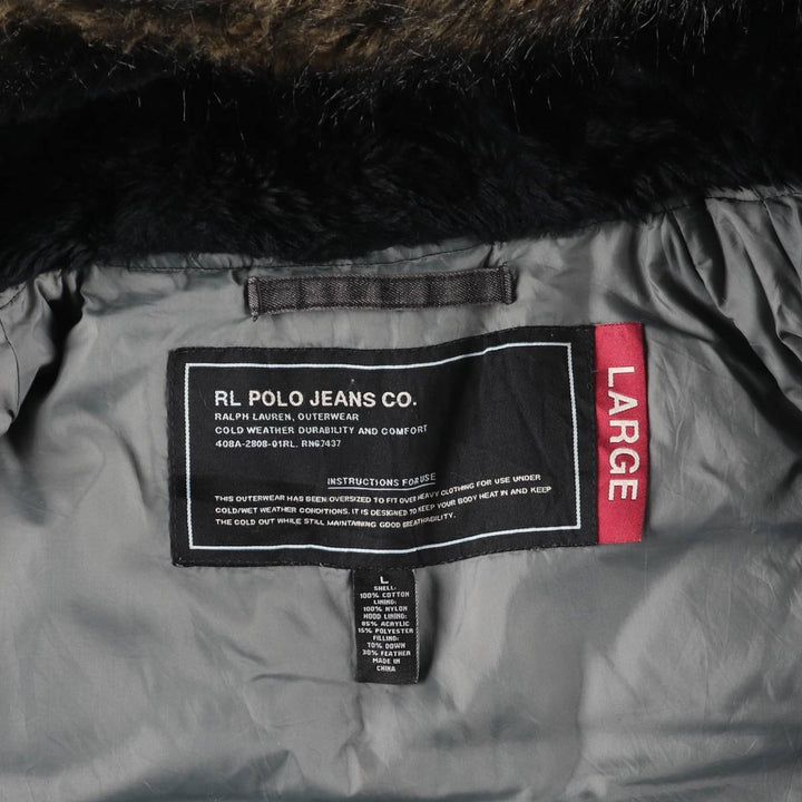 2000'S Ralph Lauren Polo Jeans Company N-3B Down Jacket, Men's Size L cotton Charcoal Vintage Second Hand