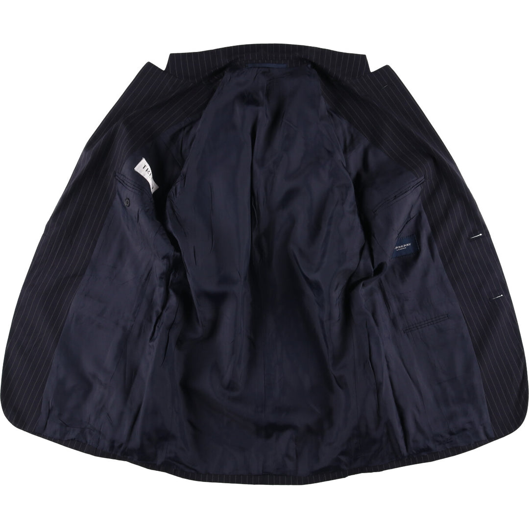Burberry's London Striped Wool Tailored Jacket, Men's Size Medium wool navy blue type Vintage Second Hand
