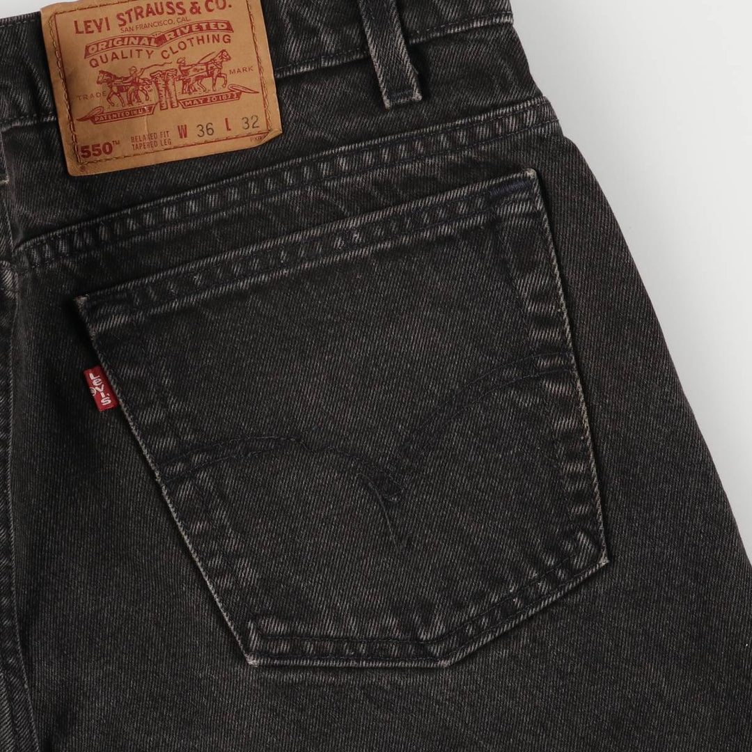 90'S Levi's 550-0260 Black Denim Tapered Denim Pants, Made in USA, Men's, Size W35, Vintage cotton black type Vintage Second Hand