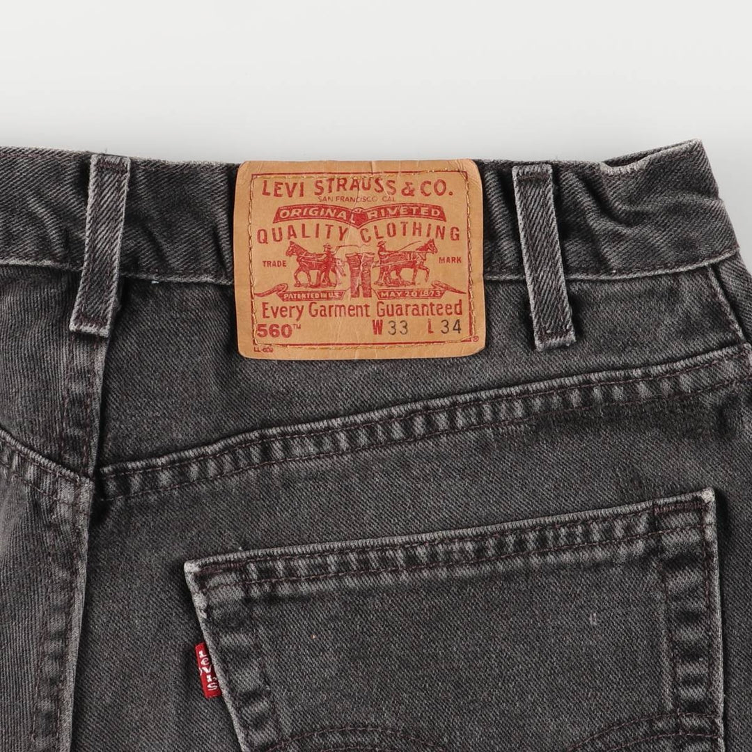 00'S Levi's 560 LOOSE FIT TAPERED LEG Black Denim Tapered Denim Pants Made in USA Men's W32 equivalent cotton black type Vintage Second Hand
