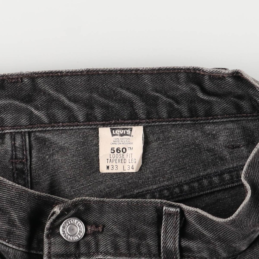 00'S Levi's 560 LOOSE FIT TAPERED LEG Black Denim Tapered Denim Pants Made in USA Men's W32 equivalent cotton black type Vintage Second Hand