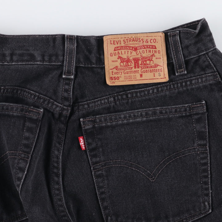 2000'S Levi's 550 Relaxed Fit Tapered Leg Black Denim Pants, Made in USA, Women's Size L (W30) cotton black type Vintage Second Hand