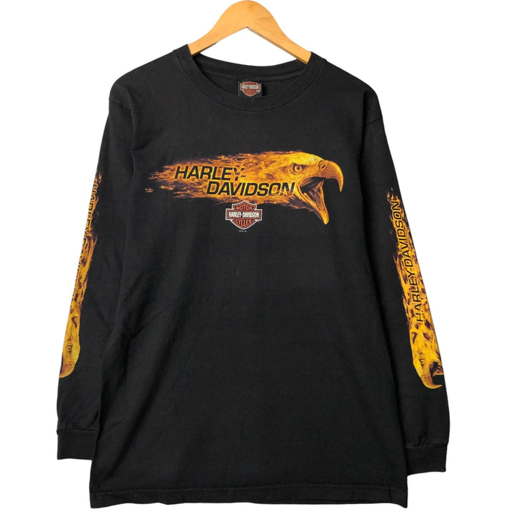 2000'S Harley-Davidson Motorcycle Eagle Pattern Fire Pattern Long Sleeve T-Shirt Made in USA cotton black type Vintage Second Hand