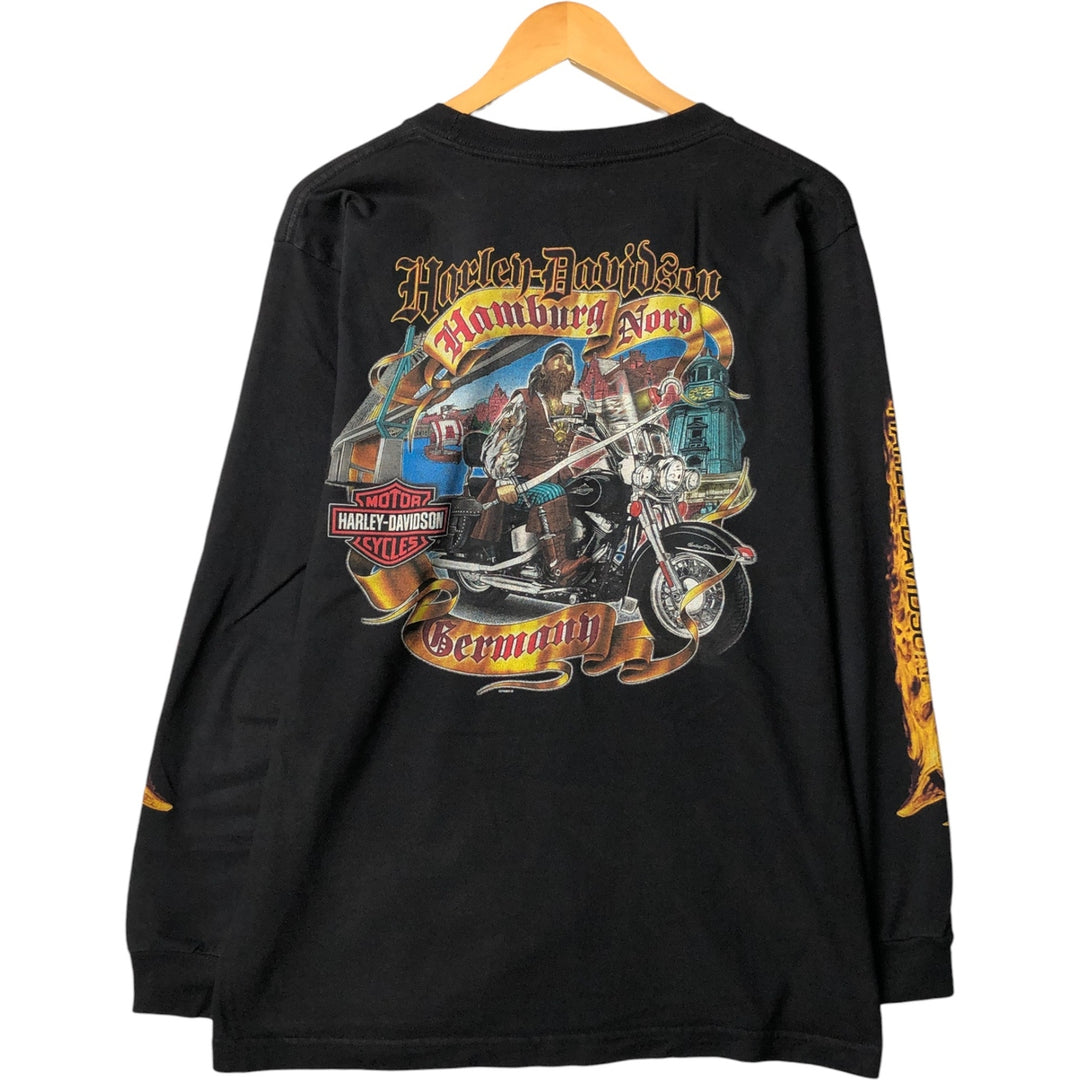 2000'S Harley-Davidson Motorcycle Eagle Pattern Fire Pattern Long Sleeve T-Shirt Made in USA cotton black type Vintage Second Hand