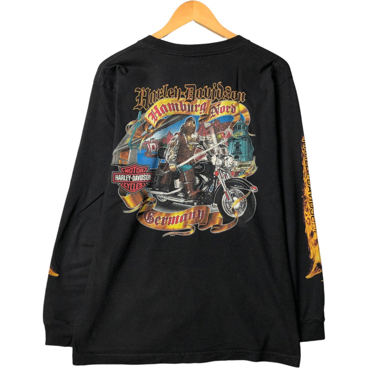 2000'S Harley-Davidson Motorcycle Eagle Pattern Fire Pattern Long Sleeve T-Shirt Made in USA cotton black type Vintage Second Hand