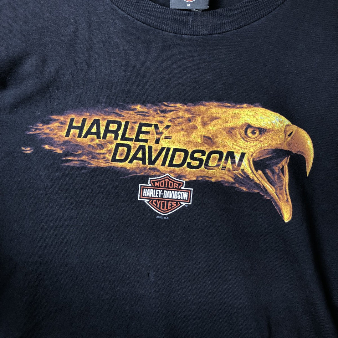 2000'S Harley-Davidson Motorcycle Eagle Pattern Fire Pattern Long Sleeve T-Shirt Made in USA cotton black type Vintage Second Hand