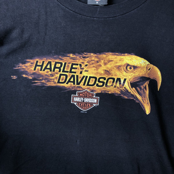 2000'S Harley-Davidson Motorcycle Eagle Pattern Fire Pattern Long Sleeve T-Shirt Made in USA cotton black type Vintage Second Hand