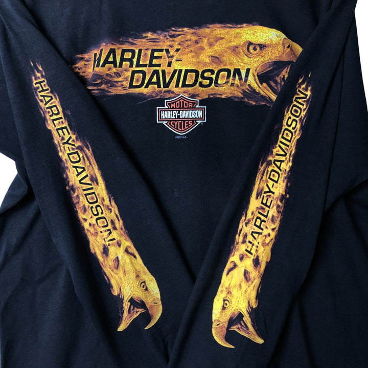 2000'S Harley-Davidson Motorcycle Eagle Pattern Fire Pattern Long Sleeve T-Shirt Made in USA cotton black type Vintage Second Hand