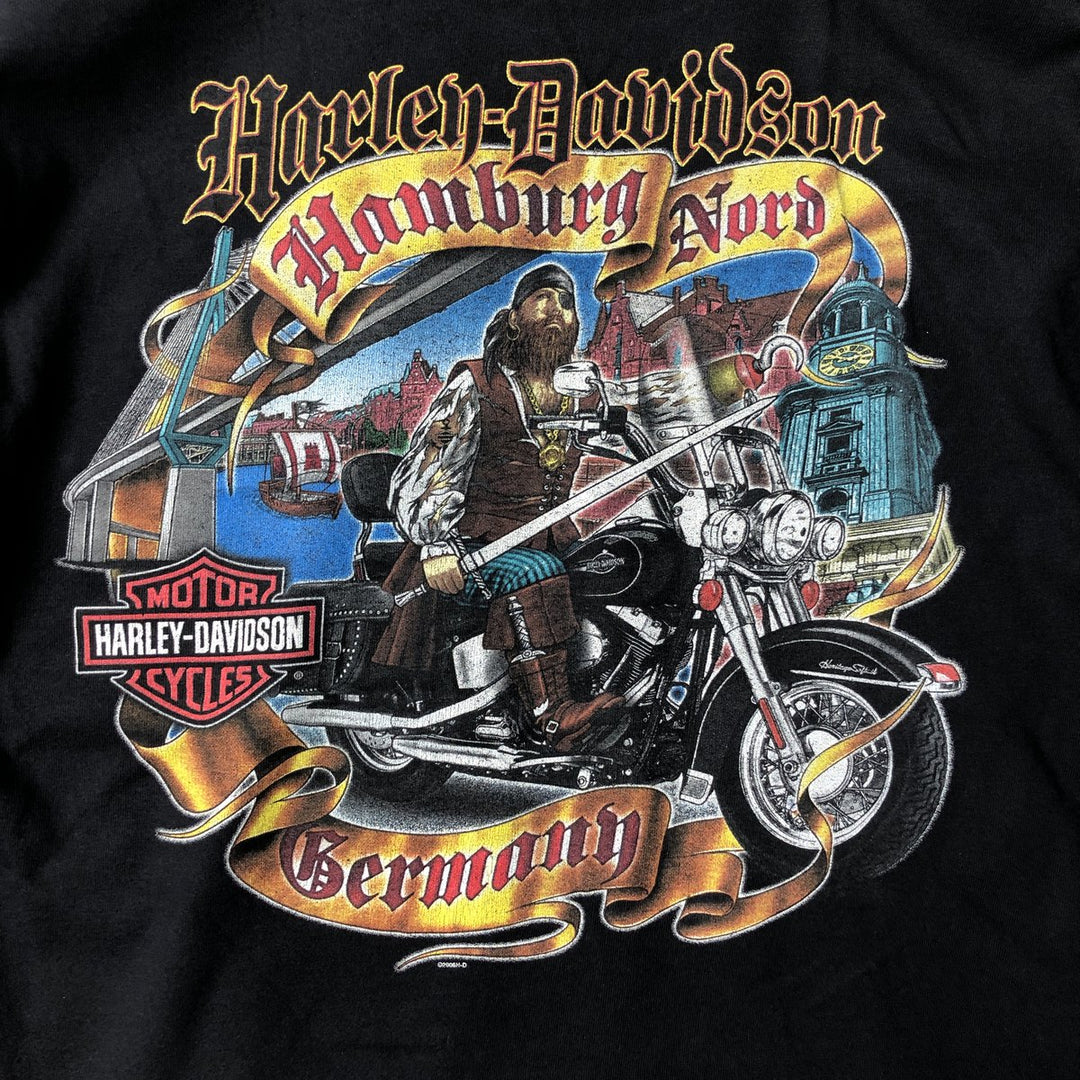 2000'S Harley-Davidson Motorcycle Eagle Pattern Fire Pattern Long Sleeve T-Shirt Made in USA cotton black type Vintage Second Hand