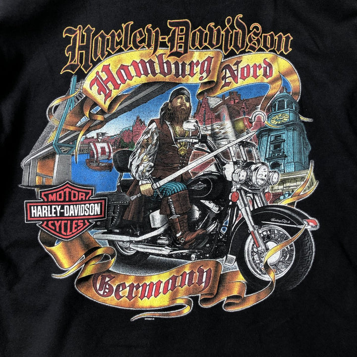 2000'S Harley-Davidson Motorcycle Eagle Pattern Fire Pattern Long Sleeve T-Shirt Made in USA cotton black type Vintage Second Hand