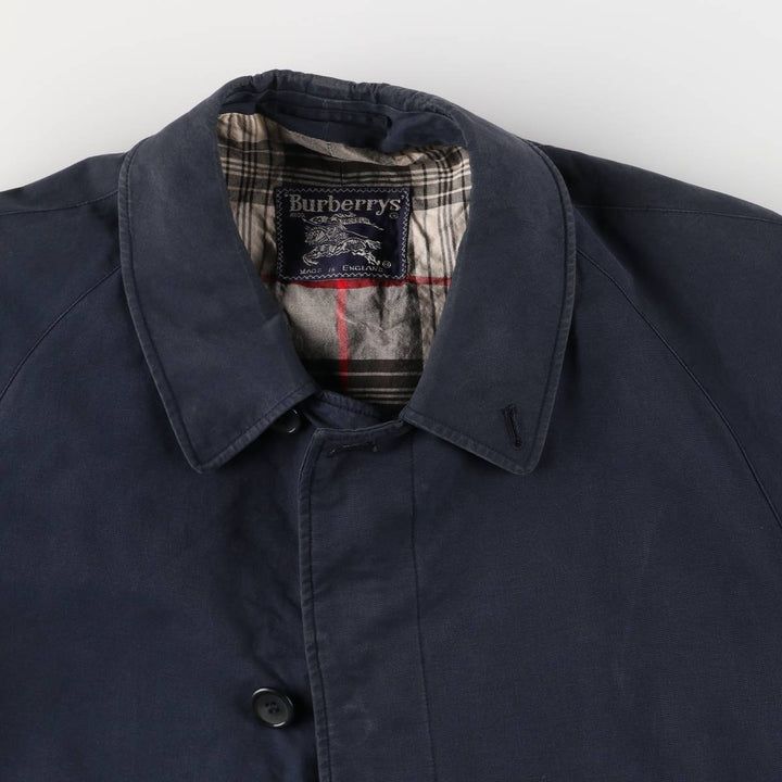 Burberry's 100% cotton Balmacaan coat, made in England, size L. cotton navy blue type Vintage Second Hand
