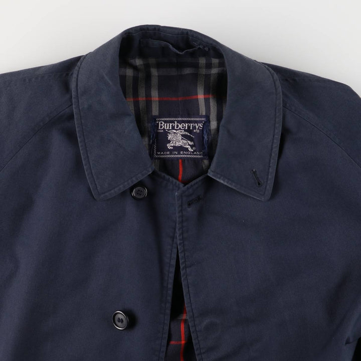 90'S Burberry 100% Cotton Balmacaan Coat, Made in England, Vintage, Men's Size L cotton navy blue type Vintage Second Hand