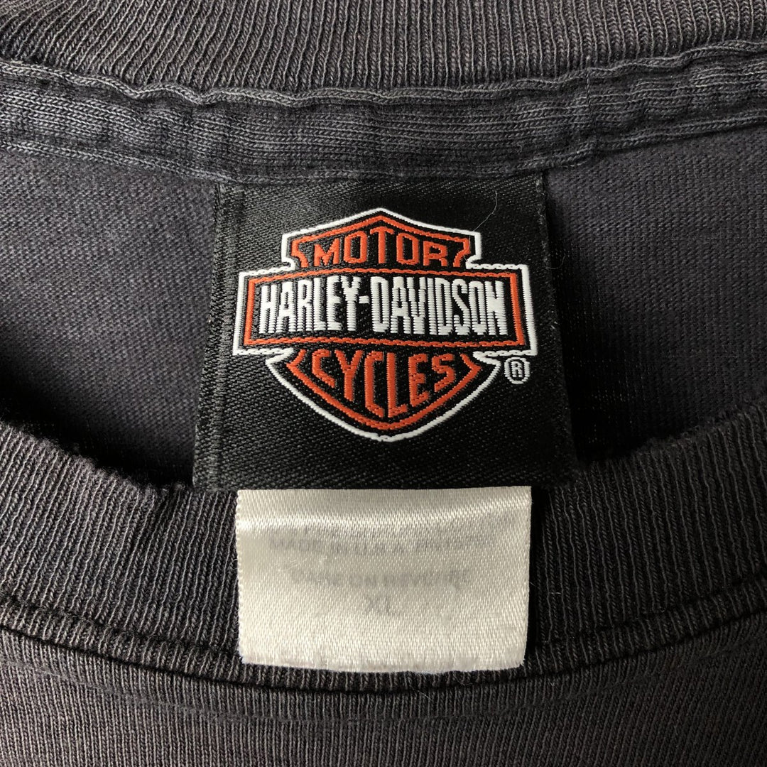 2000'S Harley-Davidson Motorcycle Eagle Pattern Fire Pattern Long Sleeve T-Shirt Made in USA cotton Charcoal Vintage Second Hand