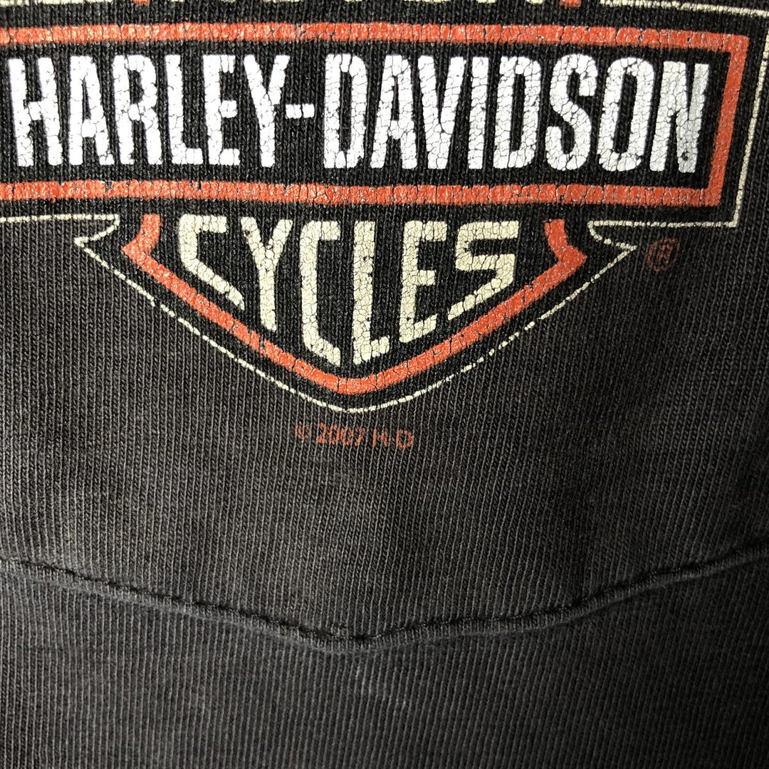 2000'S Harley-Davidson Motorcycle Eagle Pattern Fire Pattern Long Sleeve T-Shirt Made in USA cotton Charcoal Vintage Second Hand
