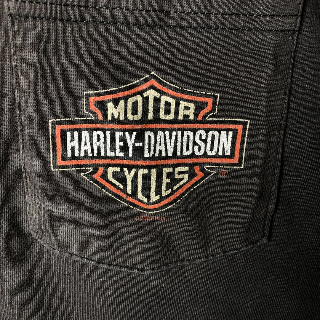 2000'S Harley-Davidson Motorcycle Eagle Pattern Fire Pattern Long Sleeve T-Shirt Made in USA cotton Charcoal Vintage Second Hand