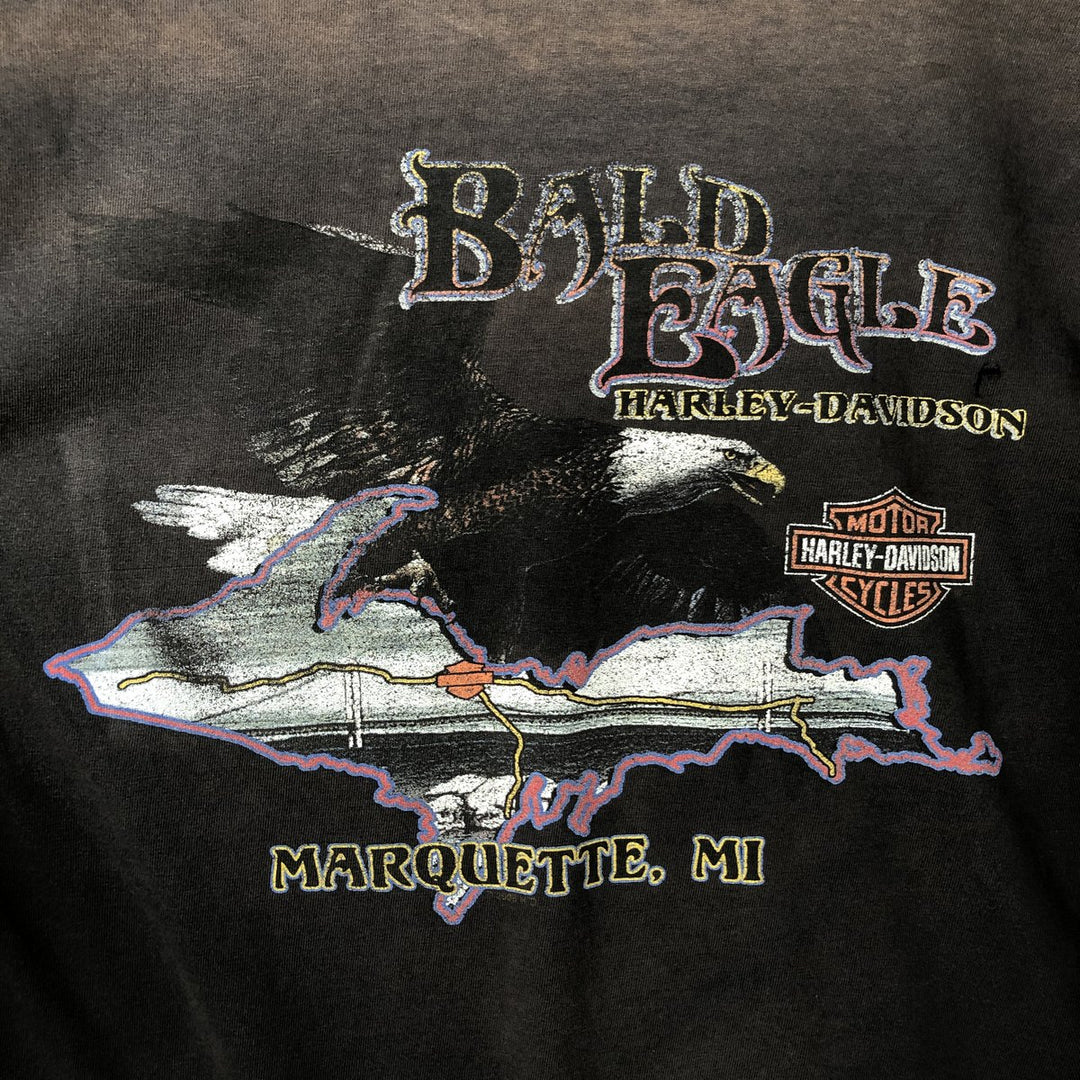 2000'S Harley-Davidson Motorcycle Eagle Pattern Fire Pattern Long Sleeve T-Shirt Made in USA cotton Charcoal Vintage Second Hand